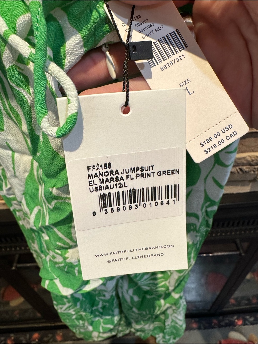 NWT Faithfull the Brand Green Floral Print Tie-Back Jumpsuit women's L - Picture 6 of 7